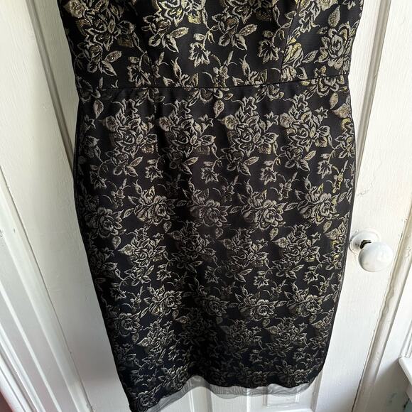 Vera Wang Gold Metallic Floral Sheath Dress - Picture 4 of 8